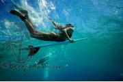 Beautiful girl dives under a wave 8516