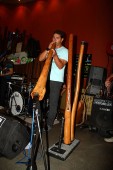 Lucas Proudfoot of Max Judo plays the didgeridoo at Cafe La Monde